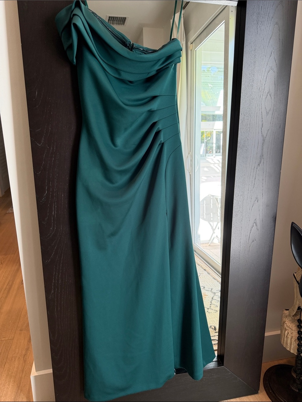Xscape Teal One-Shoulder Evening Gown